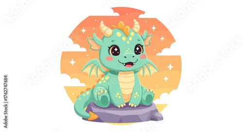 Adorable baby dragon illustration for children's books and magical themed designs, a charming character for fantasy adventures and delightful storytelling