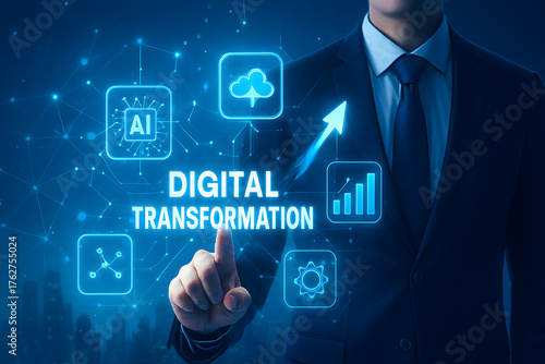 Digital Transformation and Innovation Technology Concept with Holographic Interface