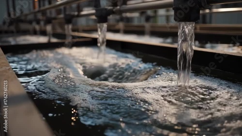 Wallpaper Mural Medium shot capturing detailed views of settling basins and sludge removal as part of industrial wastewater purification systems. Torontodigital.ca