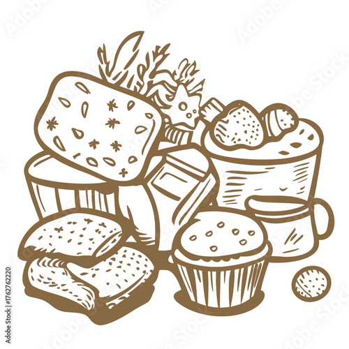 hand drawn vector illustration line art of winter holiday traditions with family