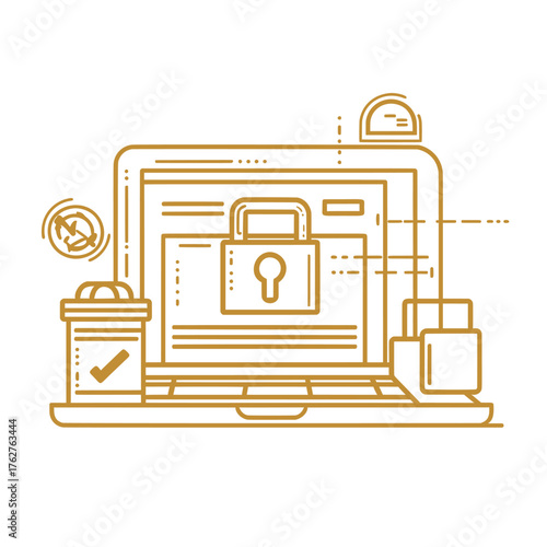 simple and minimal flat line art vector of online transaction security