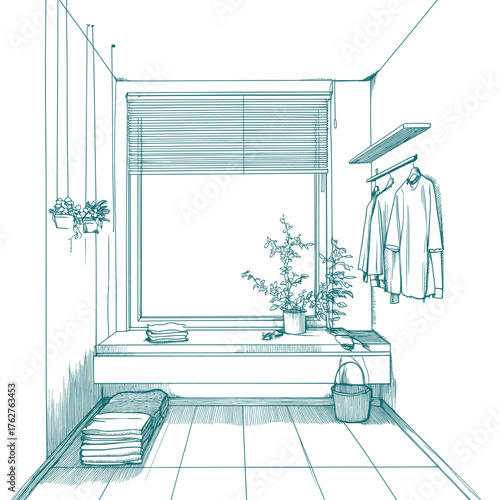 pencil sketch vector illustration of tshirt in a minimalist urban loft