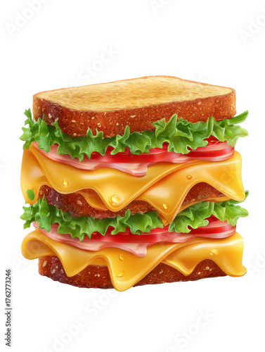 Delicious Triple Layer Ham Cheese Lettuce Tomato Sandwich on Black Background graphic design