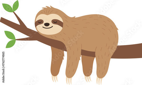 Cute Flat Illustration of Sloth Sleeping on a Branch Icon