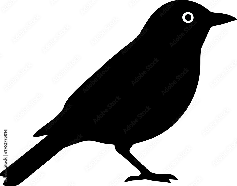 Obraz premium Minimalist Silhouette Illustration of a Black Bird Standing on White Background