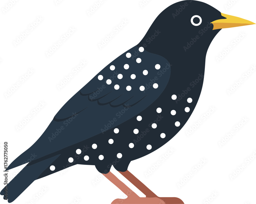 Obraz premium Flat Design Isolated Starling Illustration with Polka Dots Pattern Artwork