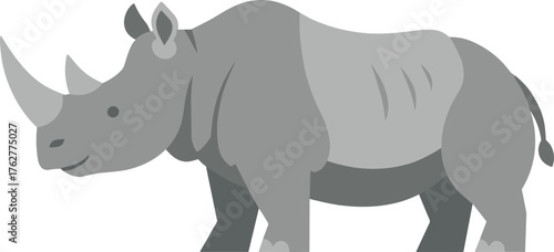 Flat Illustration Gray Rhinoceros Standing Safari Animal Wildlife Icon Design