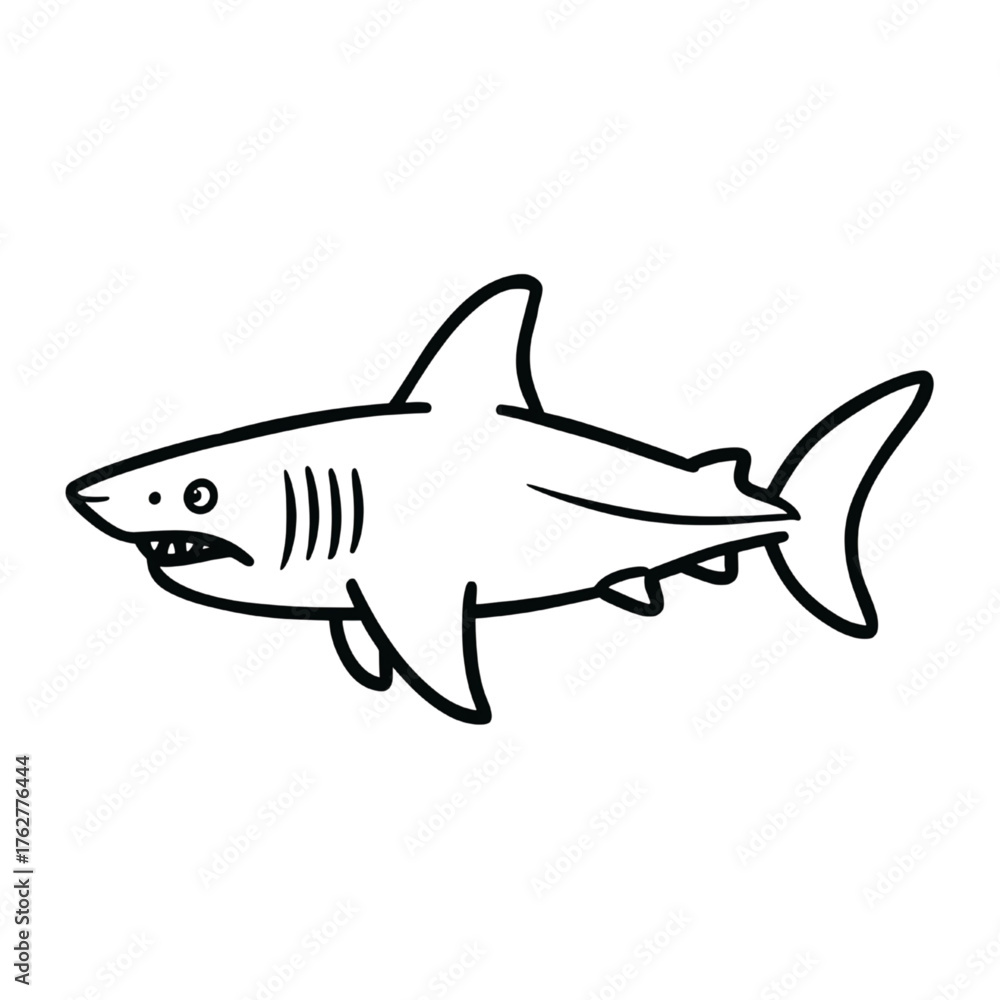 Obraz premium Shark Outline Drawing Vector Illustration