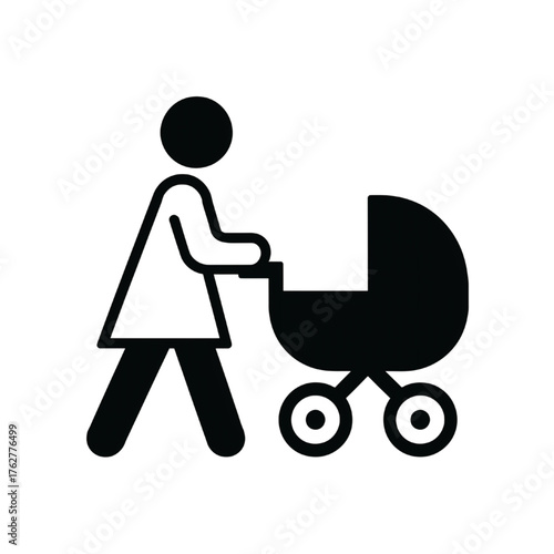 Mother Pushing Baby Stroller Icon Silhouette Vector
