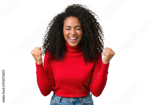 Excited woman celebrating success isolated on transparent background