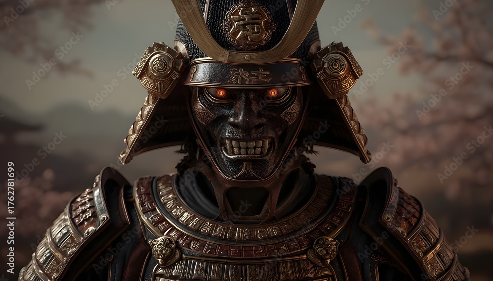 Obraz premium samurai face with demon mask