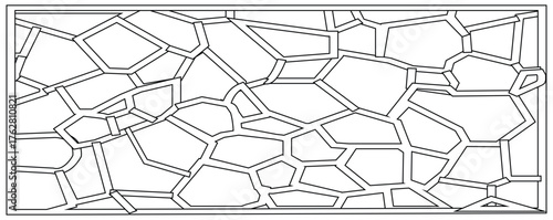 Detailed outline pattern of irregular, randomly shaped polygons on a white background, resembling natural stone paving or a cracked surface. The design uses thin black lines to define the gaps.