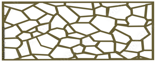 Abstract geometric pattern of irregular polygons in an earthy, olive-green or brown tone on a white background. Resembles a natural stone mosaic, cracked earth, or decorative architectural screen. 