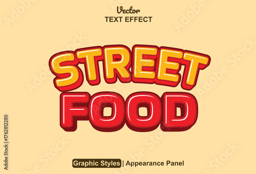 Food street text effect with 3D style orange and red color edited