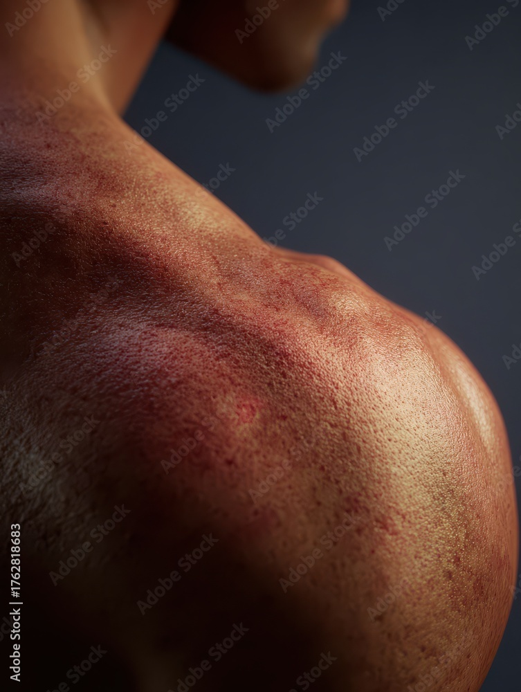 Fototapeta premium a closeup image of a shoulder showing skin irritation and redness highlighting the importance of skin health and care