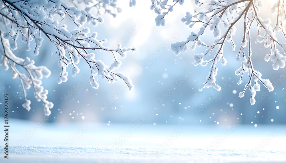 custom made wallpaper toronto digitalSnow covered tree branches in a winter landscape with falling snowflakes