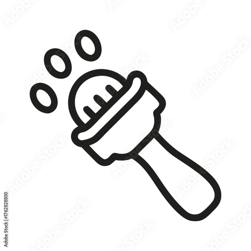 A black and white line drawing of a citrus juicer with fruit pieces levitating above it