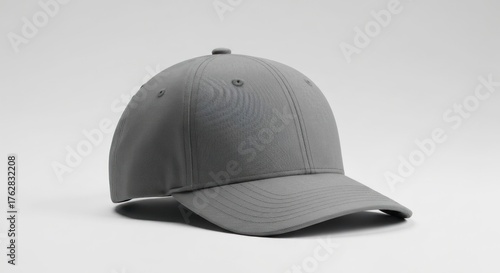 A plain grey baseball cap against a clean white background