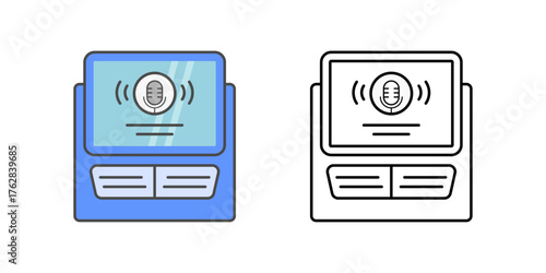 Car dashboard assistant icon showing an in-car screen with voice assistant listening. Ideal for automotive ai interface, smart driving, and connected car technology concepts.