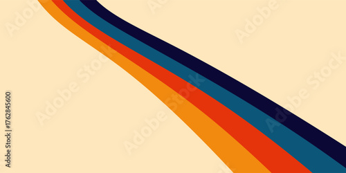 Colorful flowing stripes on a cream background, a minimalist abstract design inspired by 70s vintage aesthetics
