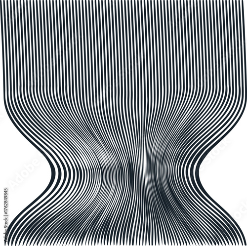 Vertical, dense stripes taper or deform into a thin waist at the bottom.