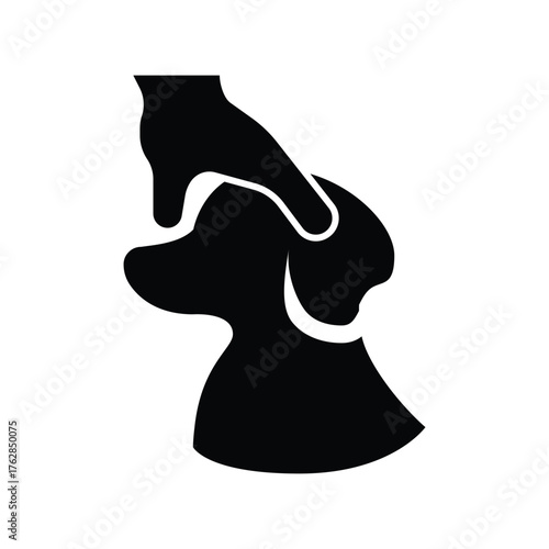 A black silhouette of a dogs head being petted by a hand