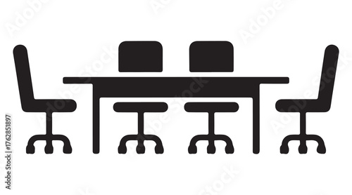 Modern meeting table arrangement with chairs and office environment elements. vector illustration of office chair and table
