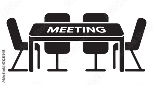 Modern meeting table arrangement with chairs and office environment elements. vector illustration of office chair and table