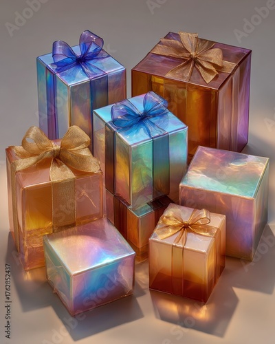 Colorful Gift Boxes with Bows in Warm Tones for Celebrations
