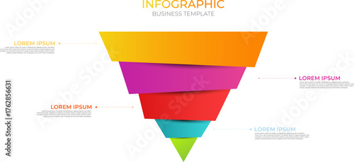 Infographic funnel diagram template with 4 step level for business presentation