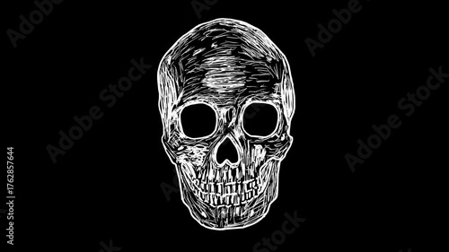 White wiggly hand drawn human skull on alpha