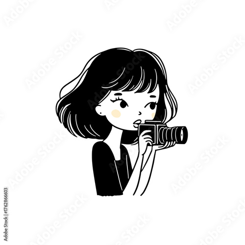 Movie Director. Movie Director simple black and white line art vector logo
