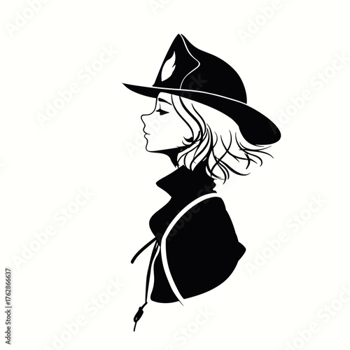 Firefighter. Firefighter simple black and white line art vector logo