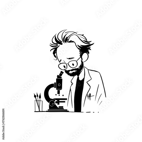 Scientist. Scientist simple black and white line art vector logo