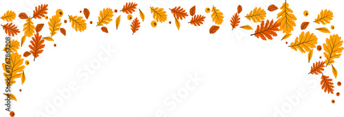 Autumn banner with orange leaves. Colorful autumn set of leaves, mashrooms and acorns. Vector illustration clipart leaves set autumn on white background isolated, vector plie of colorful leaves