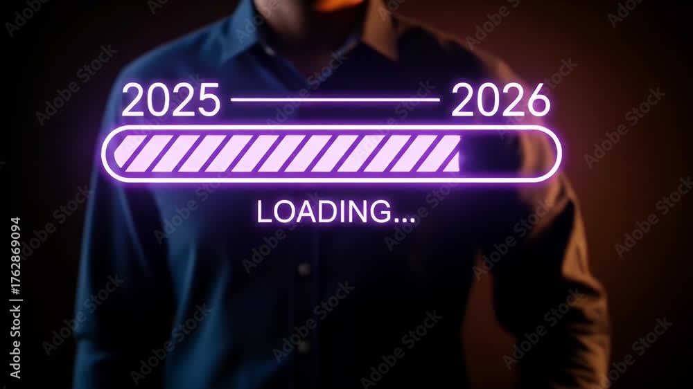 Progress and transition from 2025 to 2026 concept. A person pointing to ...
