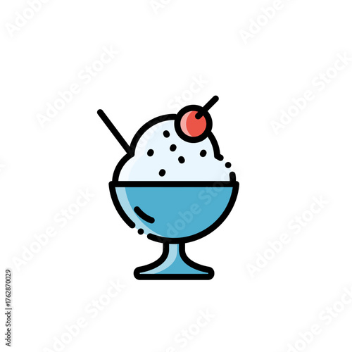 Cute cartoon-style shaved ice in cool blue with a cherry—playful for food icons, menus, and illustration.