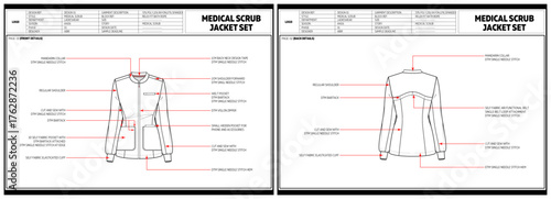 Medical Scrub Jacket Technical Design Tech Pack