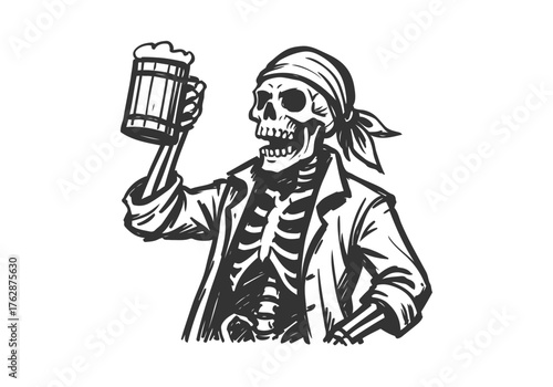 skeleton pirate hand drawn simple sketch vector illustration