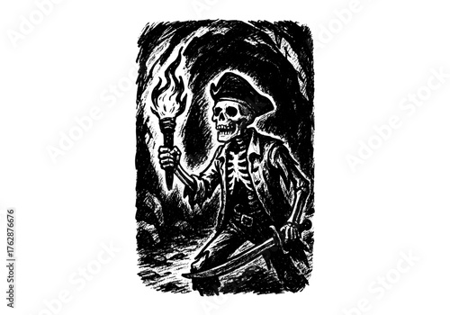 skeleton pirate hand drawn simple sketch vector illustration