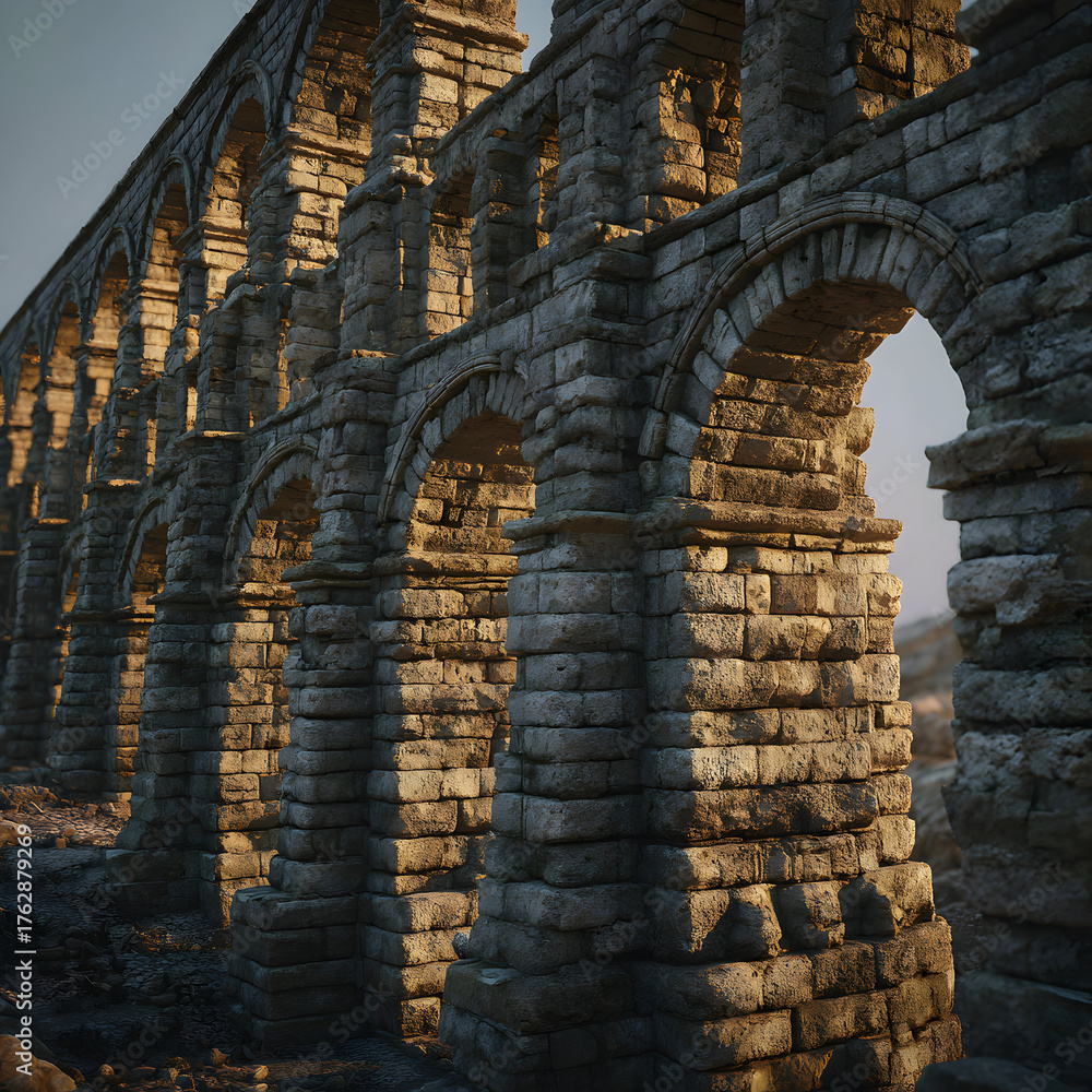 Naklejka premium Ancient Roman Aqueduct A Timeless Architectural Marvel in Stone.