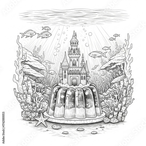 Bioluminescent Ocean Grotto – Fantasy Pencil Line Illustration