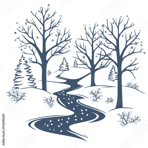 hand drawn line art vector illustration of winter wonderland backdrops