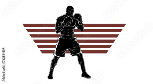 Boxer in fighting stance, Male athlete with boxing gloves, Boxing gym logo