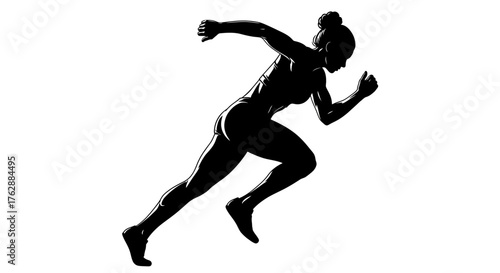 Female sprinter running, Dynamic athlete silhouette, Sprint start illustration