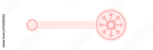 Pastel snow flake and icy box seal icon. Winter ornament forms a cold frost label with chill and crayon effect for christmas packaging. Soft rose color highlights seasonal emblem for box closure.