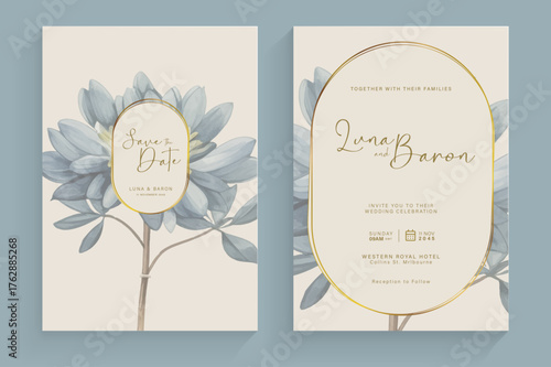 Simple Wedding Invitation Tempate with Aesthetic Flower Watercolor Arrangement