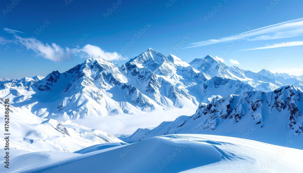 Fototapeta premium White snowy winter landscape of high alpine mountains under a cold sky