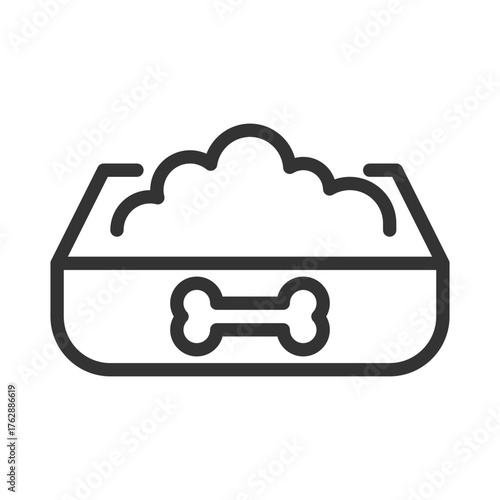 An outline of a dog food bowl filled with food featuring a bone symbol