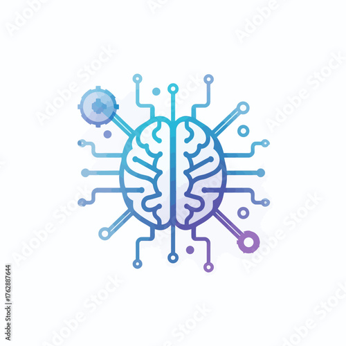 Futuristic digital brain icon with circuit board connections, symbolizing artificial intelligence, machine learning, and neurotechnology